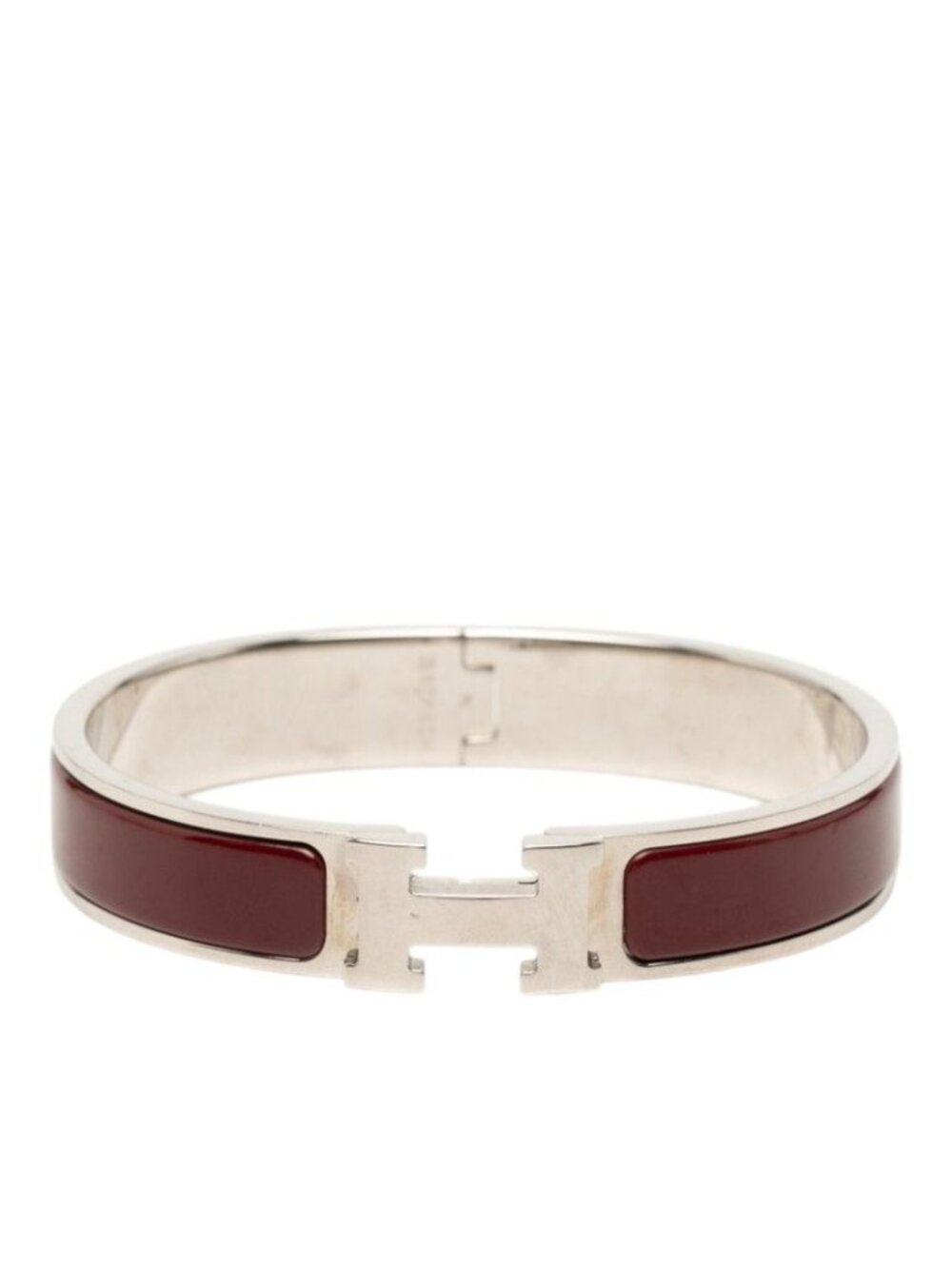 Hermes Click PM Bracelet Bangle Silver Bordeaux Metal